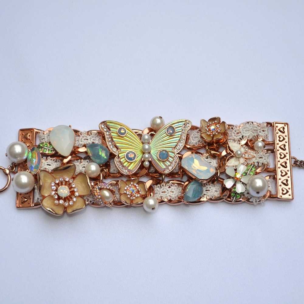 SOLD Betsey Johnson Flutterby Flower Opal Ladybug Statement Bracelet
